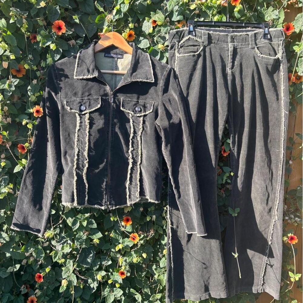 Y2k equestrian black corduroy 2 piece matching set